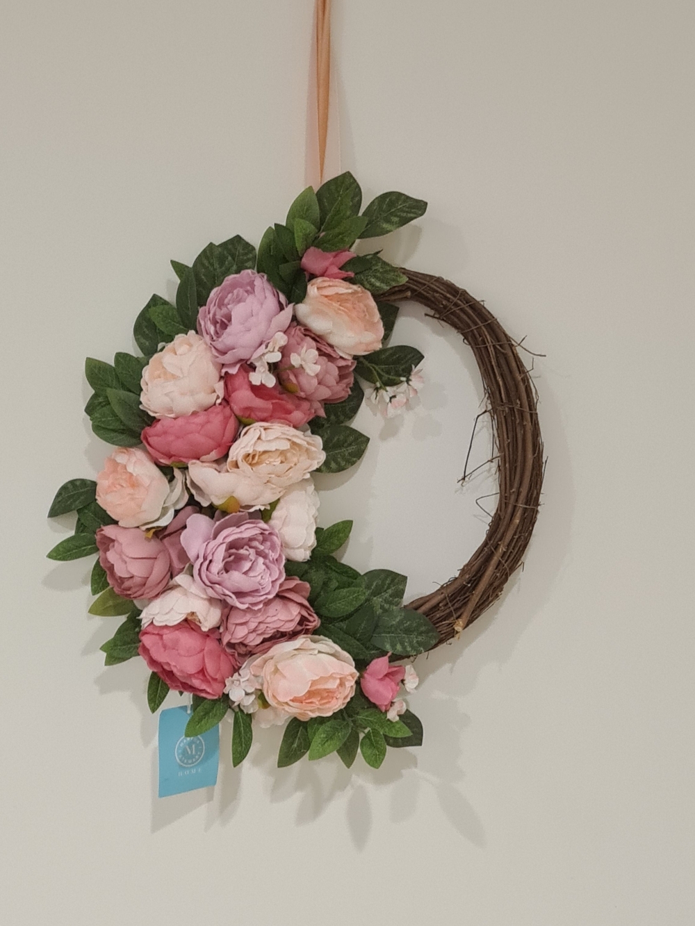 Martha Stewart Collection Pink Peony Asymmetrical Wreath
